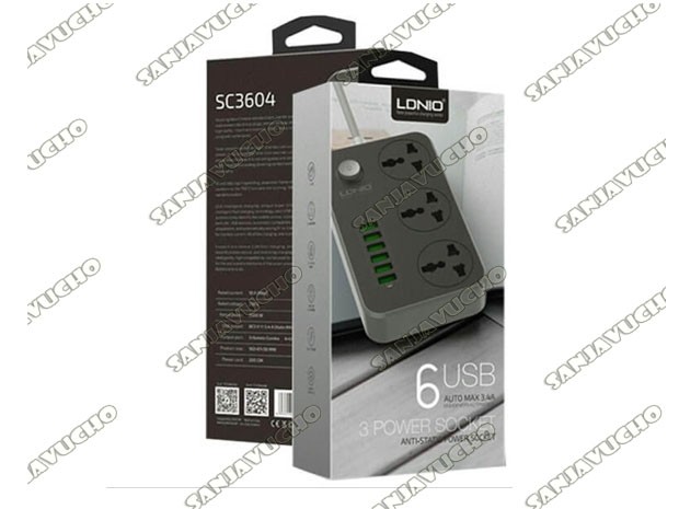 &u+  CARGADOR CELULAR ZAPATILLA 3.4A + 6 USB LDNIO SC3604